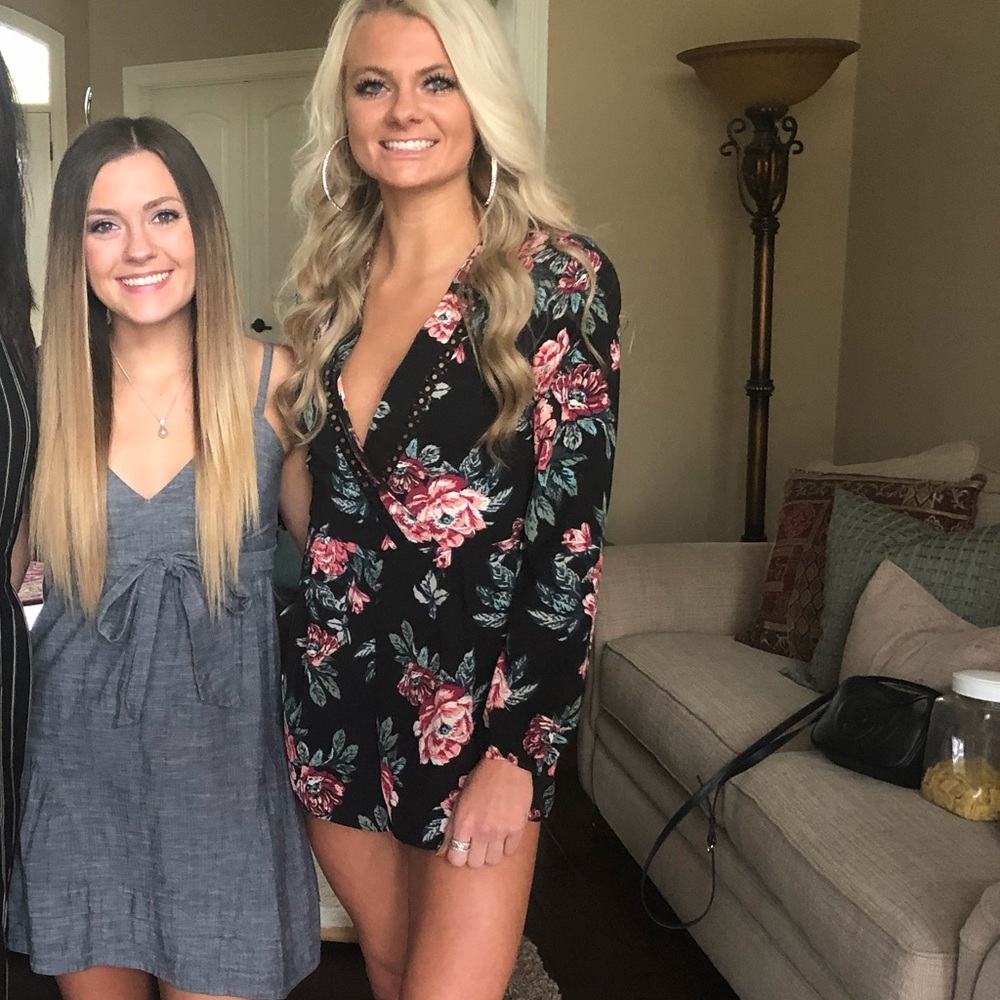 Floral Black Long Sleeve Romper